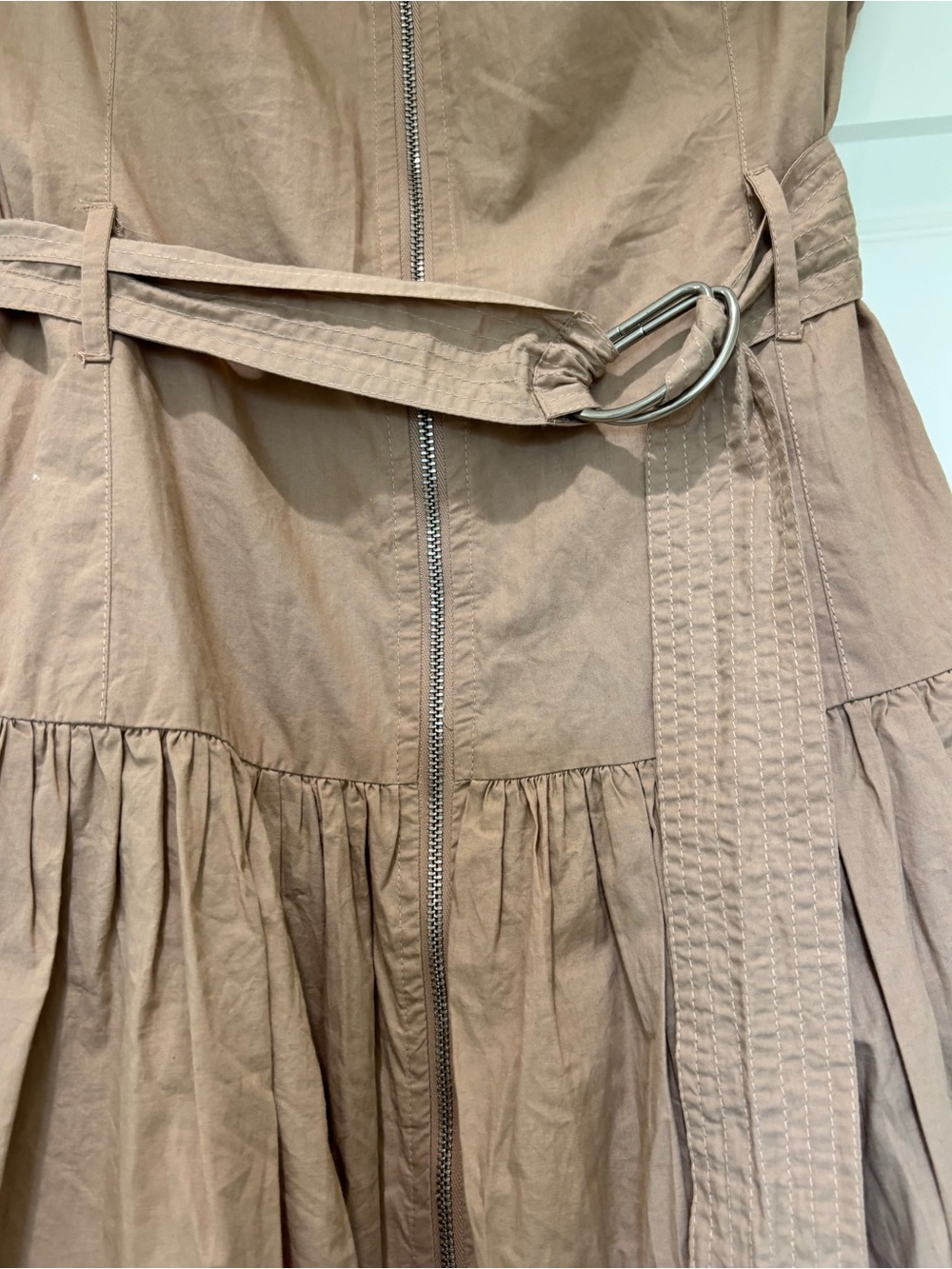 NWT Love The Label L Khaki Tan Strapless Midi Utility Dress Belted 100% Cotton - Picture 7 of 16